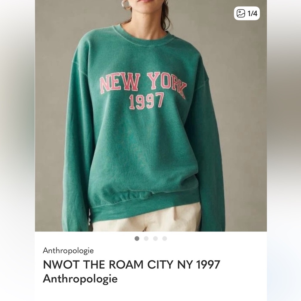 Anthropologie Teal Sweatshirt with Pink 'New York 1997' - Picture 2 of 7